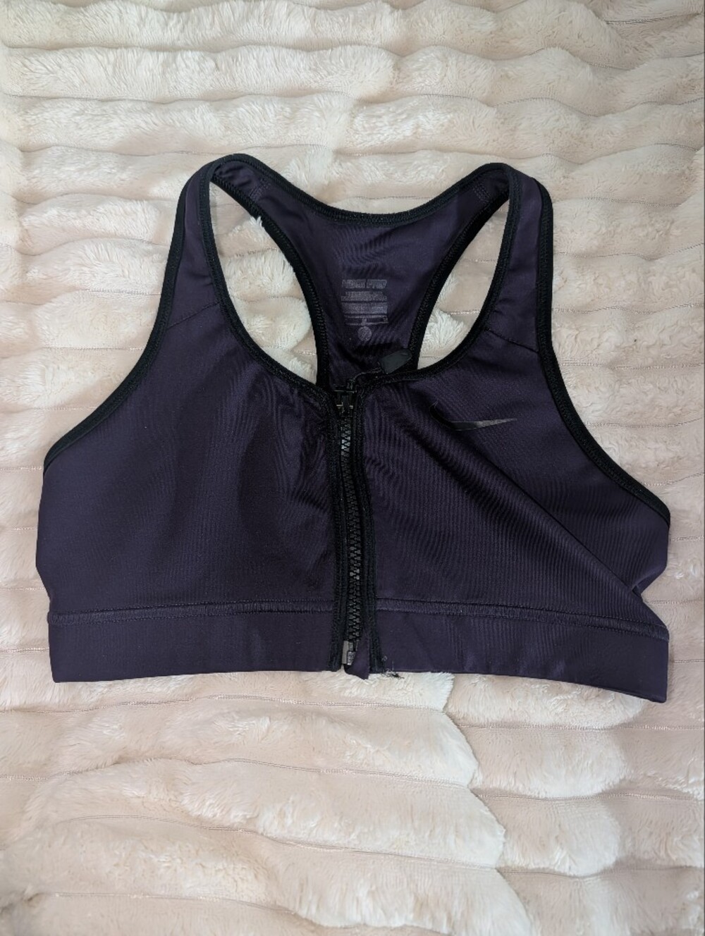 Nike Purple Front-Zip Racerback Sports Bra with Black Trim